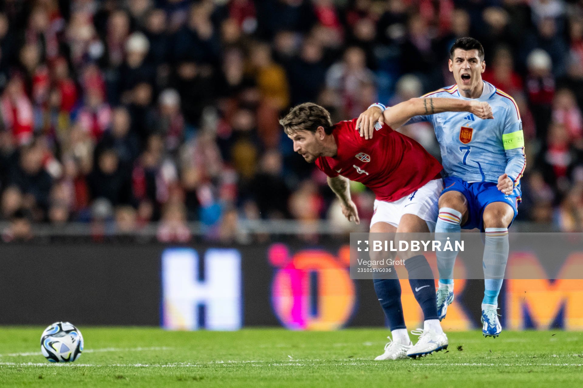 Stefan Strandberg of Norway and Álvaro Morata of Spain