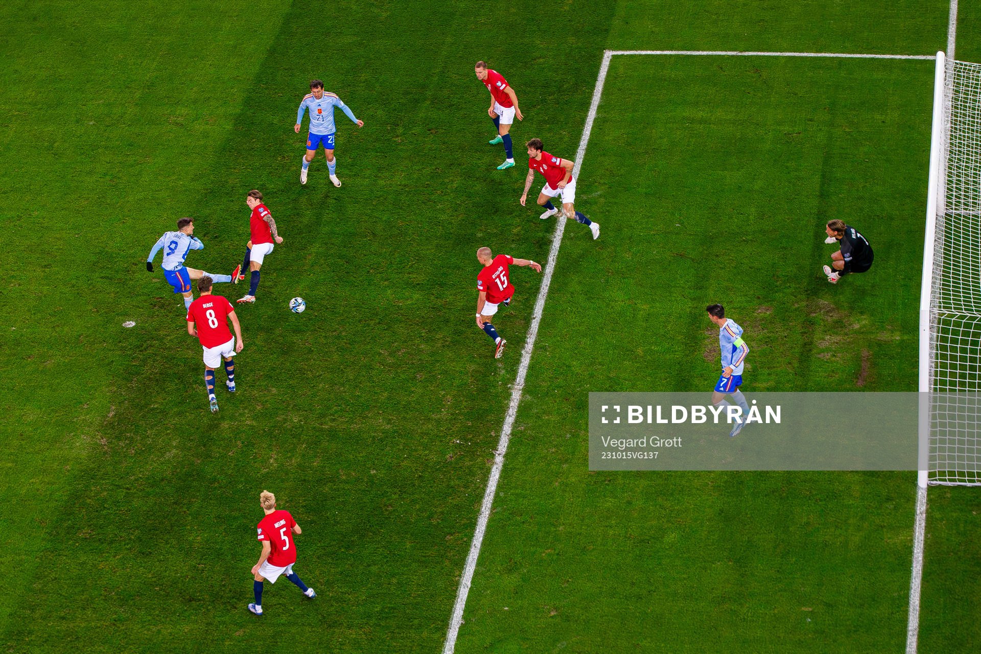 Gavi of Spain scores the 0-1 goal behind goalkeeper Ørjan