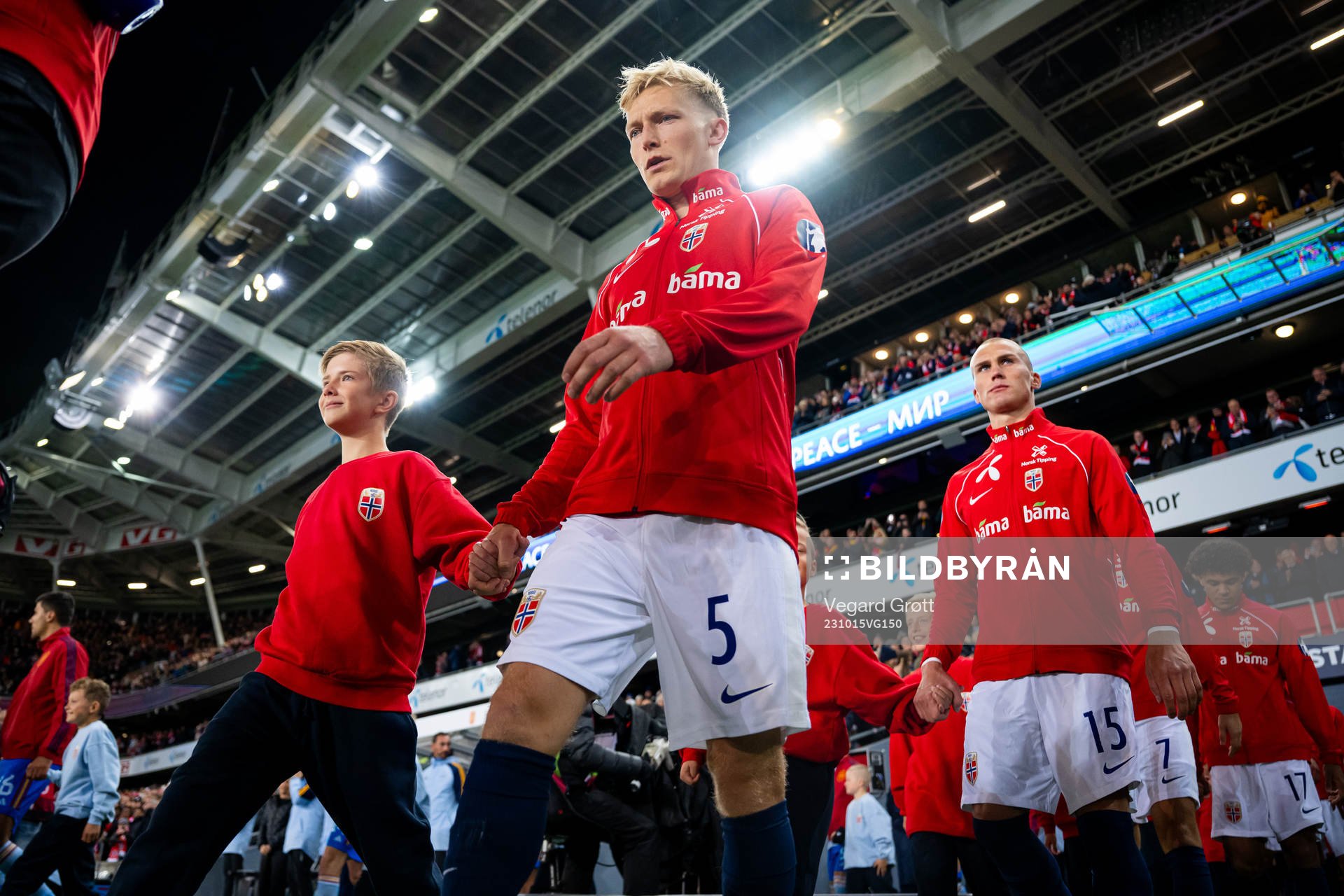 Birger Meling of Norway enters the pitch