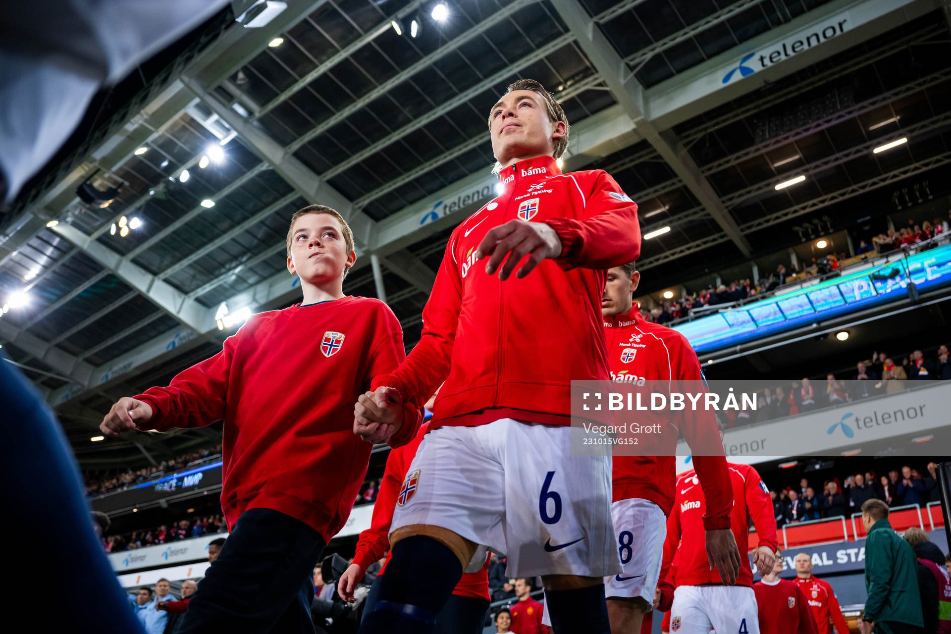 Patrick Berg of Norway enters the pitch