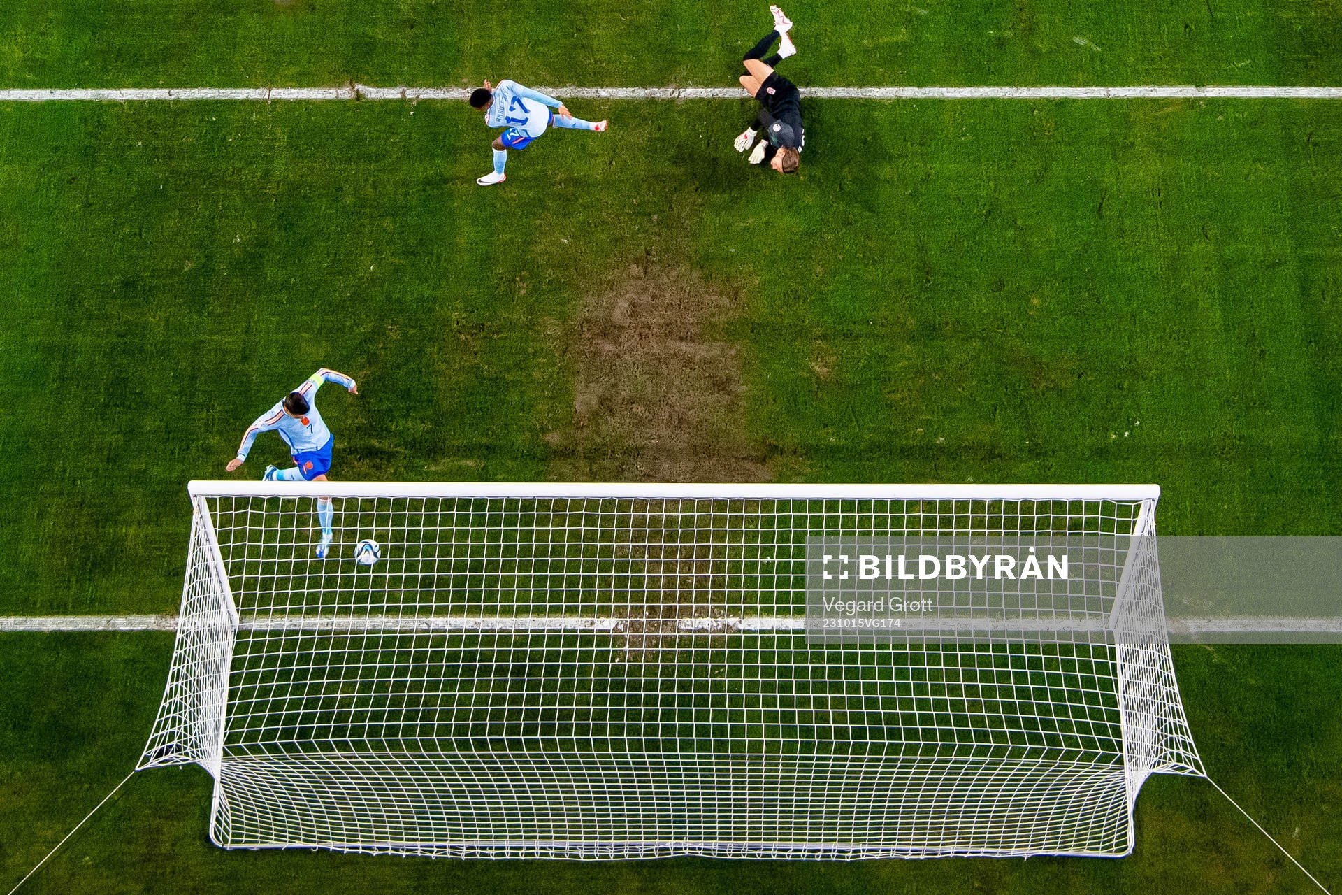 Álvaro Morata of Spain scores a disallowed goal behind