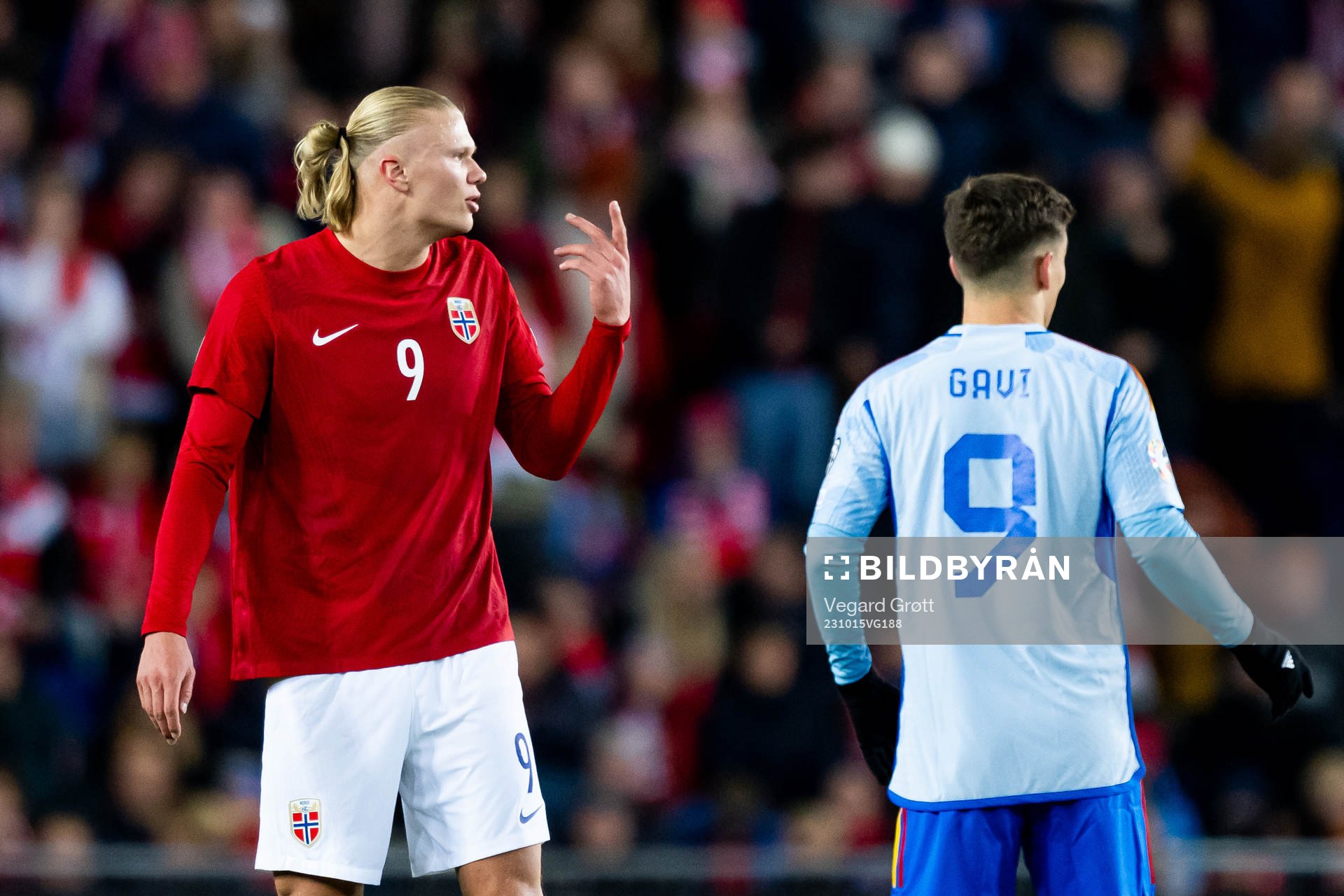 Erling Braut Haaland of Norway and Gavi of Spain