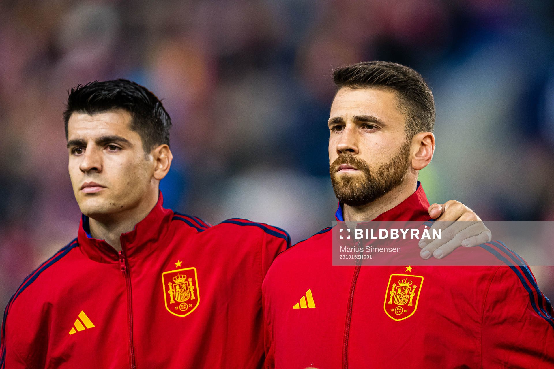 Alvaro Morata and Unai Simon of Spain
