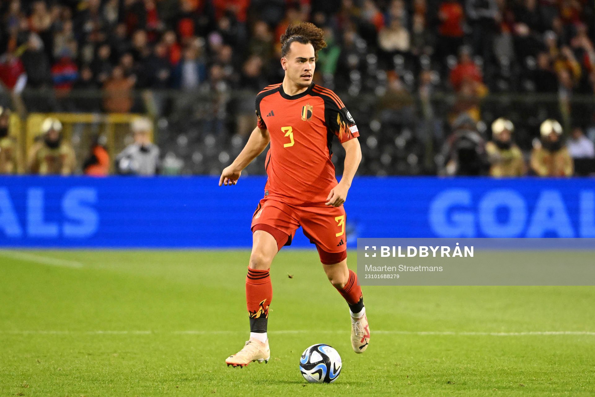 Arthur Theate of Belgium in action with the ball