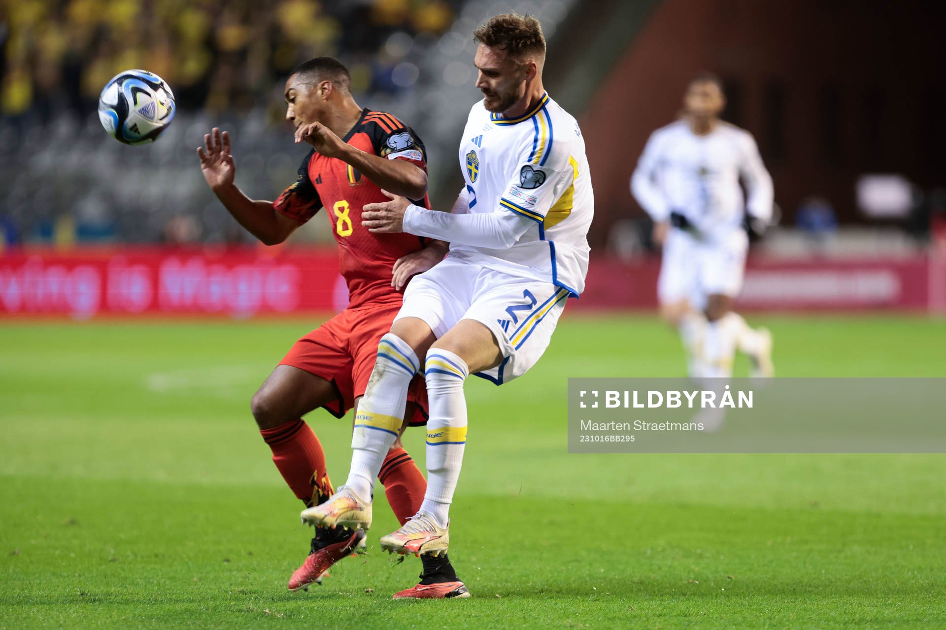 Youri Tielemans of Belgium battles for the ball with Linus