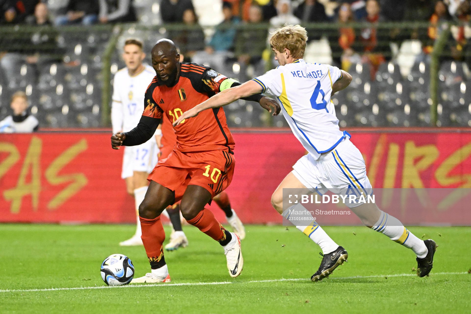 Romelu Lukaku of Belgium battles for the ball with Filip
