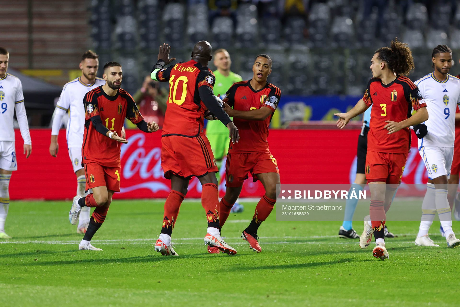 Romelu Lukaku of Belgium scores a penalty and celebrates