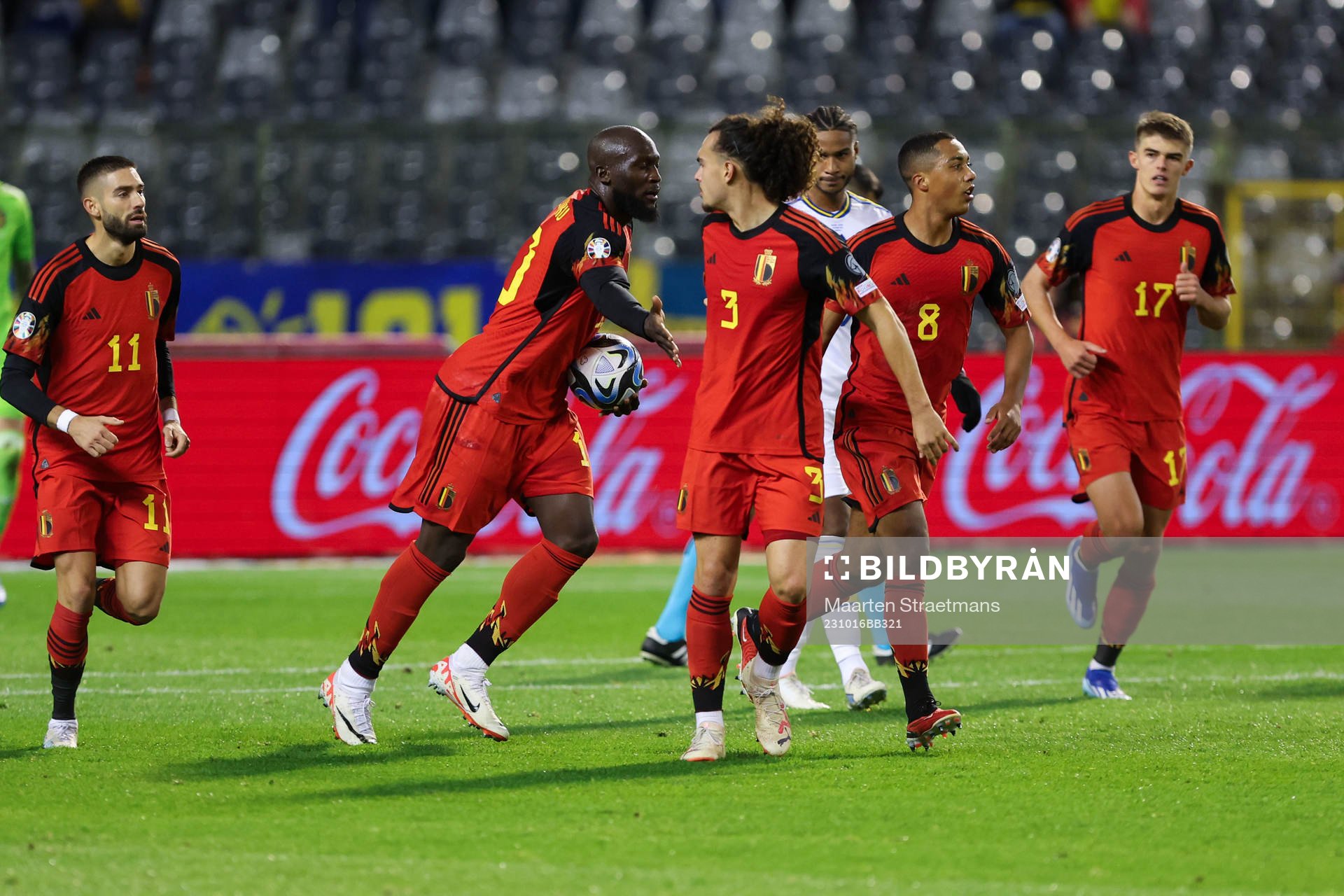 Romelu Lukaku of Belgium scores a penalty and celebrates