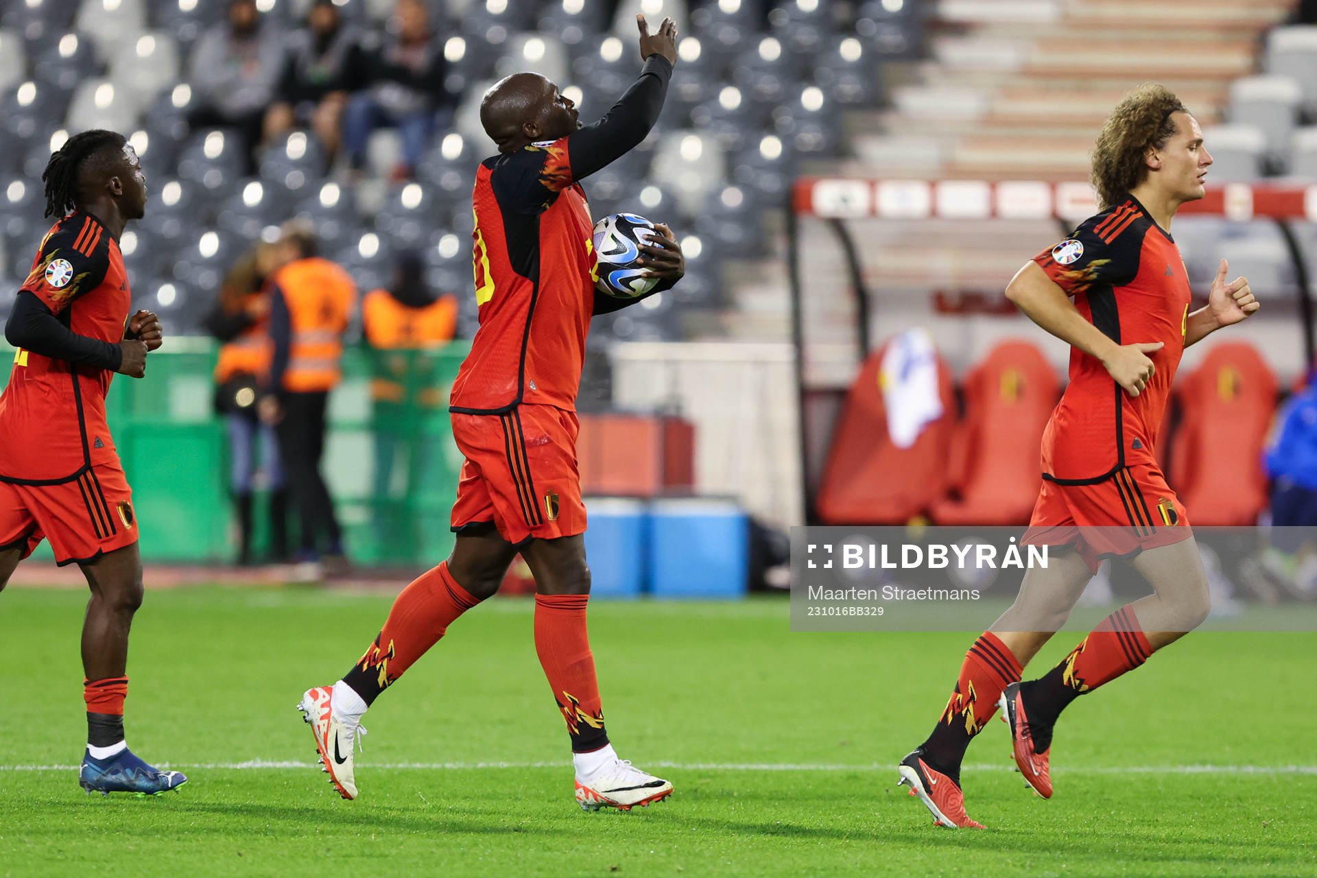 Romelu Lukaku of Belgium scores a penalty and celebrates
