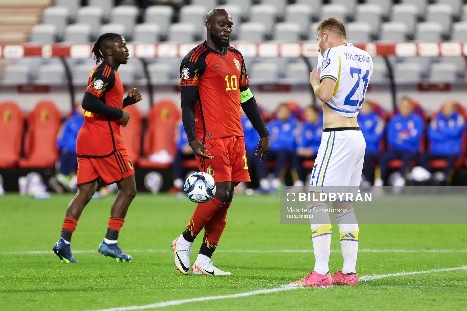 Romelu Lukaku of Belgium scores a penalty and celebrates