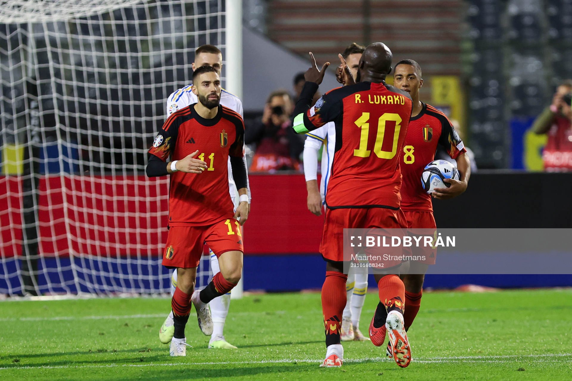 Romelu Lukaku of Belgium scores a penalty and celebrates