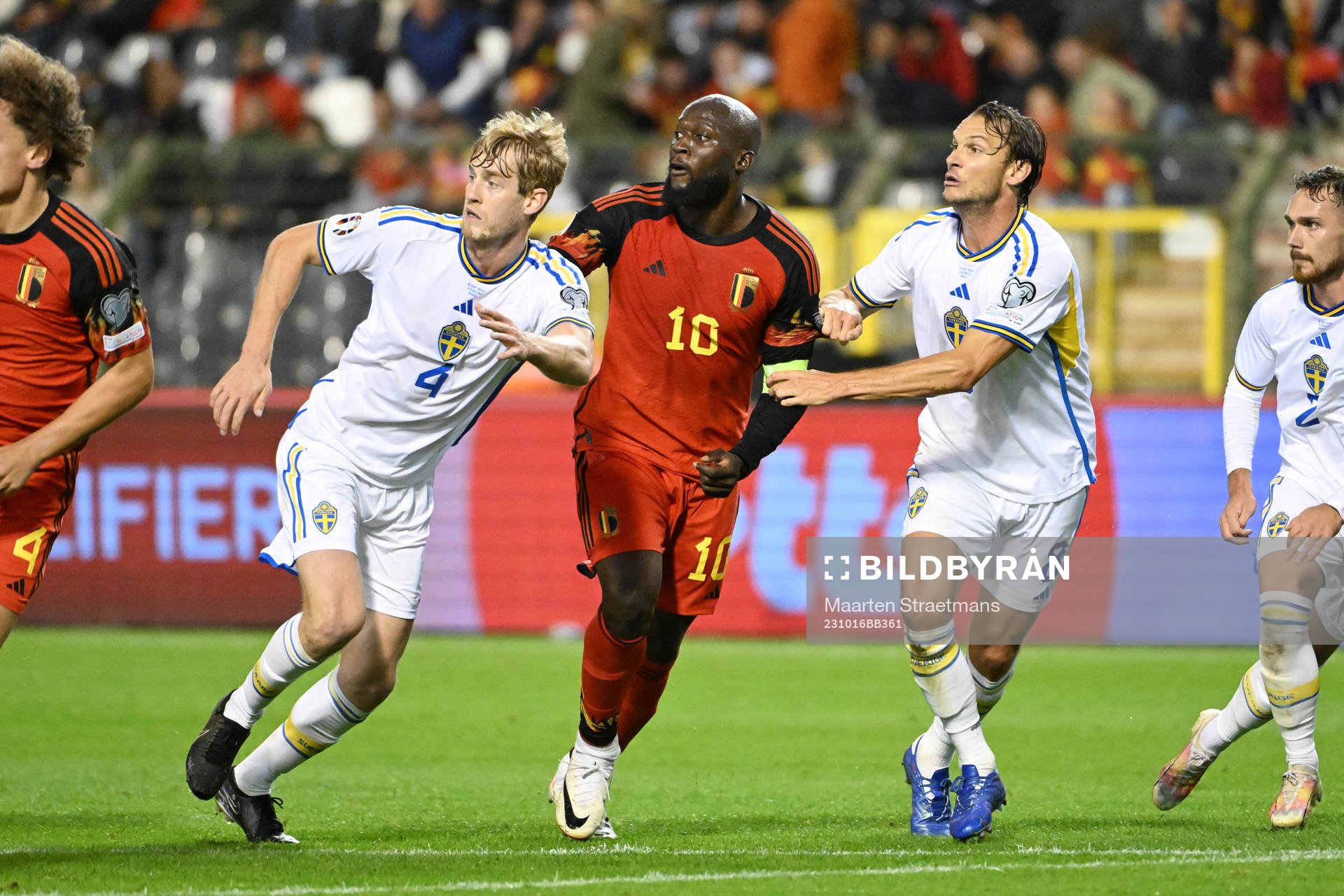 Romelu Lukaku of Belgium pictured with Filip Helander of
