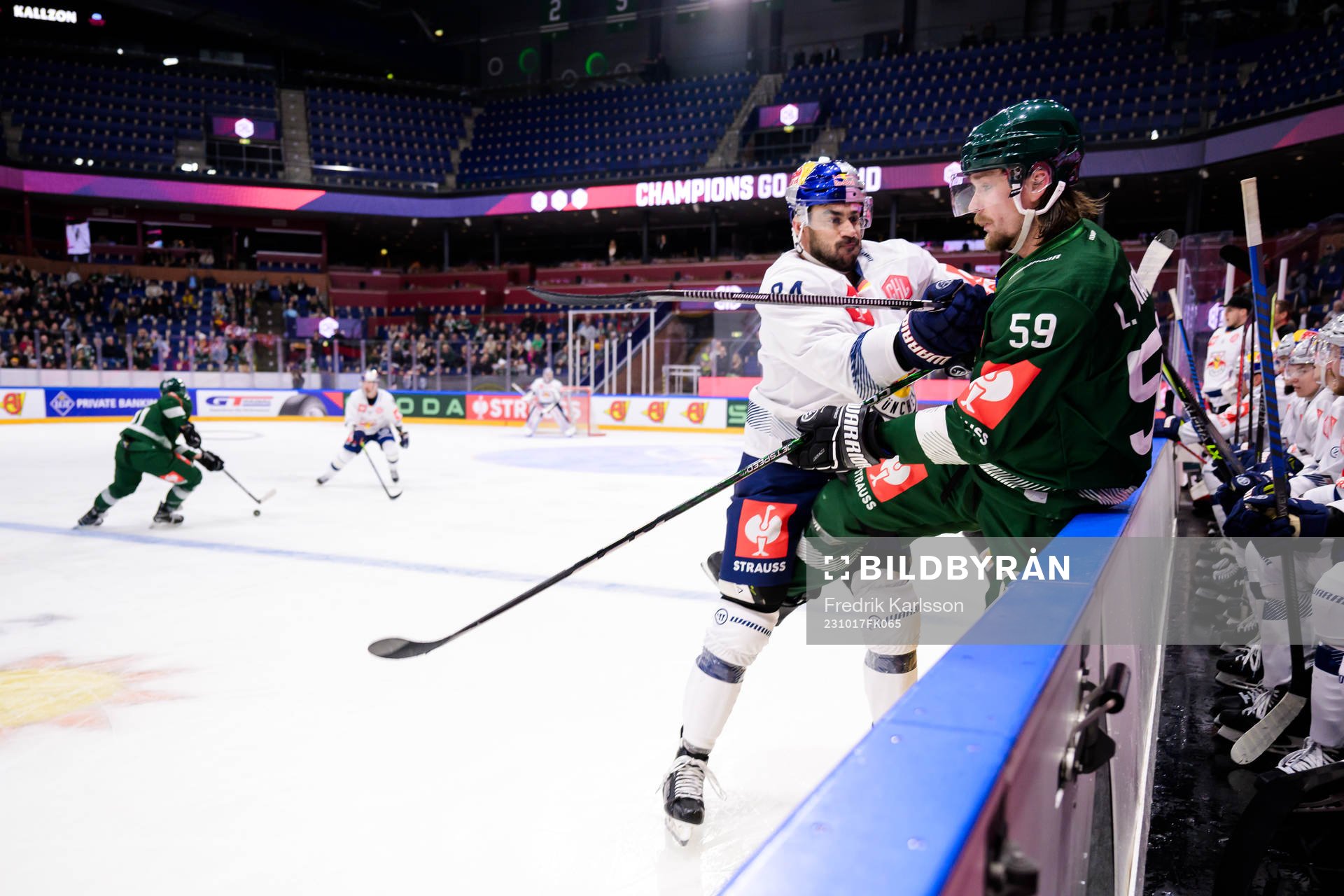 Trevor Parkes of Munich and Linus Johansson of Färjestad