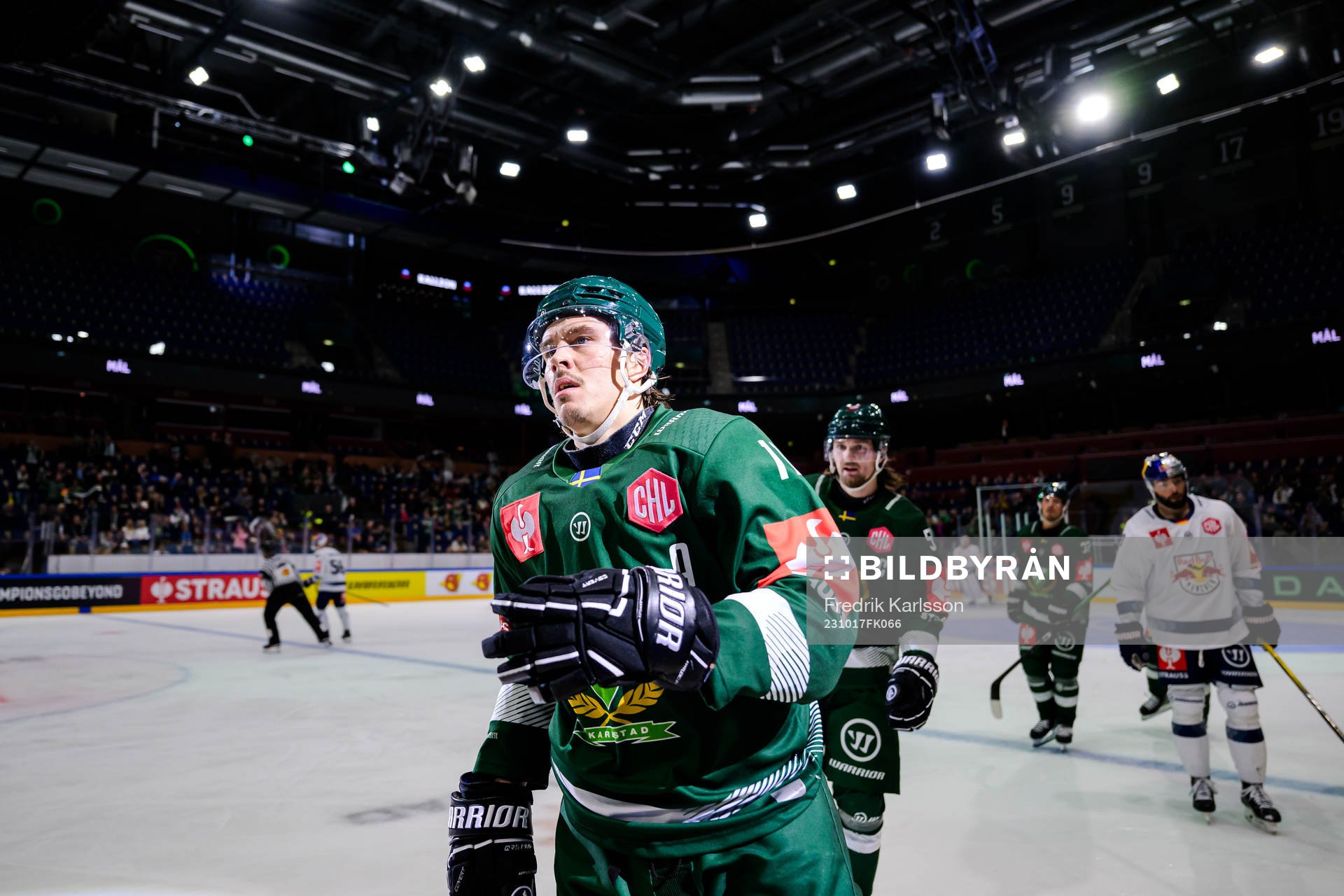 Joakim Nygård of Färjestad celebrating the 3-2 goal