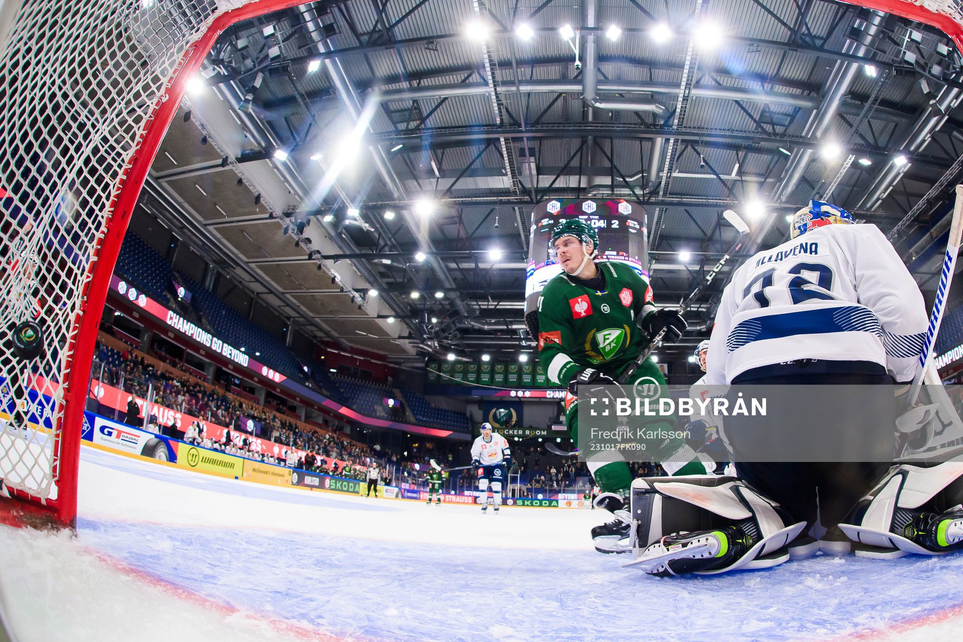 Joakim Nygård of Färjestad shoot 3-2 behind goaltender