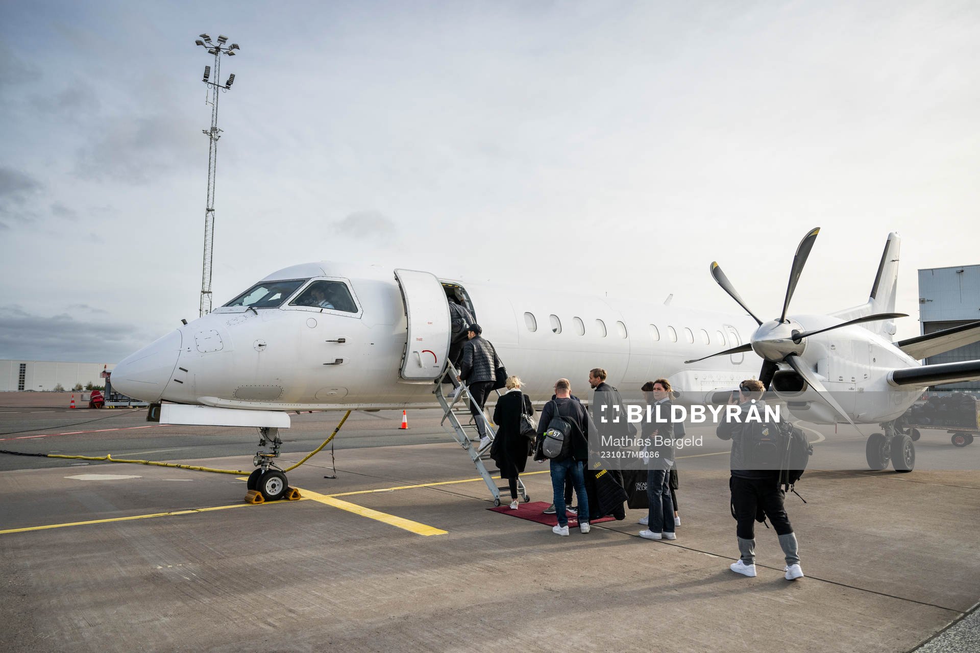 Club manager Marcus Jodin of Häcken and staff boarding a
