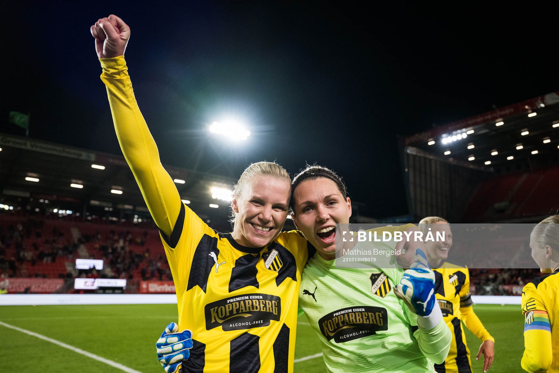 Josefine Rybrink and goalkeeper Jennifer Falk of Häcken