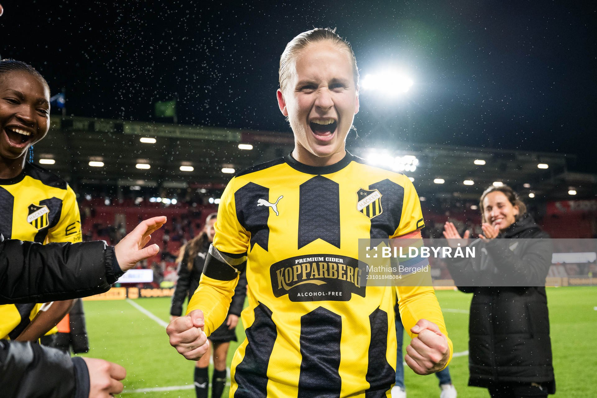 Filippa Curmark of Häcken celebrates after the UEFA Women's Champions League qualifying match between Twente and Häcken on October 18, 2023 in Enschede.