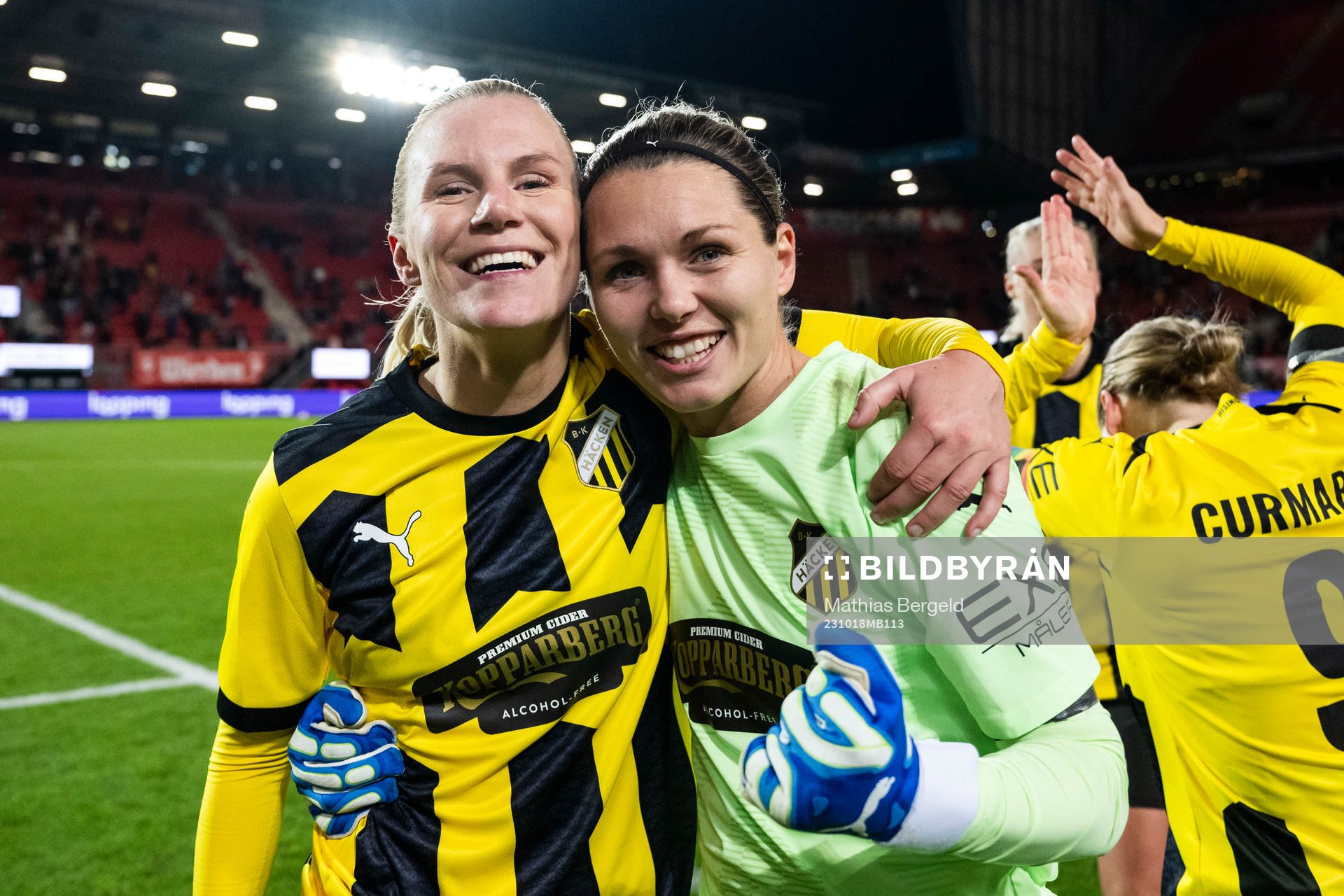 Josefine Rybrink and goalkeeper Jennifer Falk of Häcken