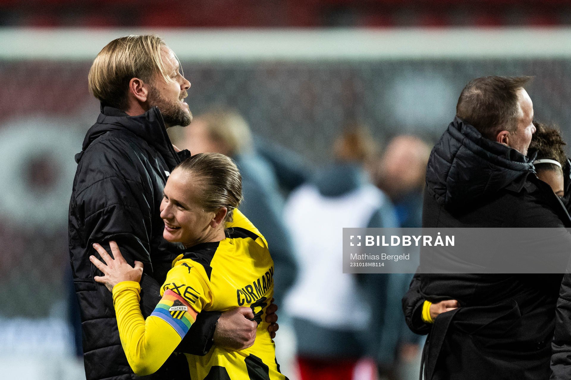 CEO MArcus Jodin and Filippa Curmark of Häcken celebrate