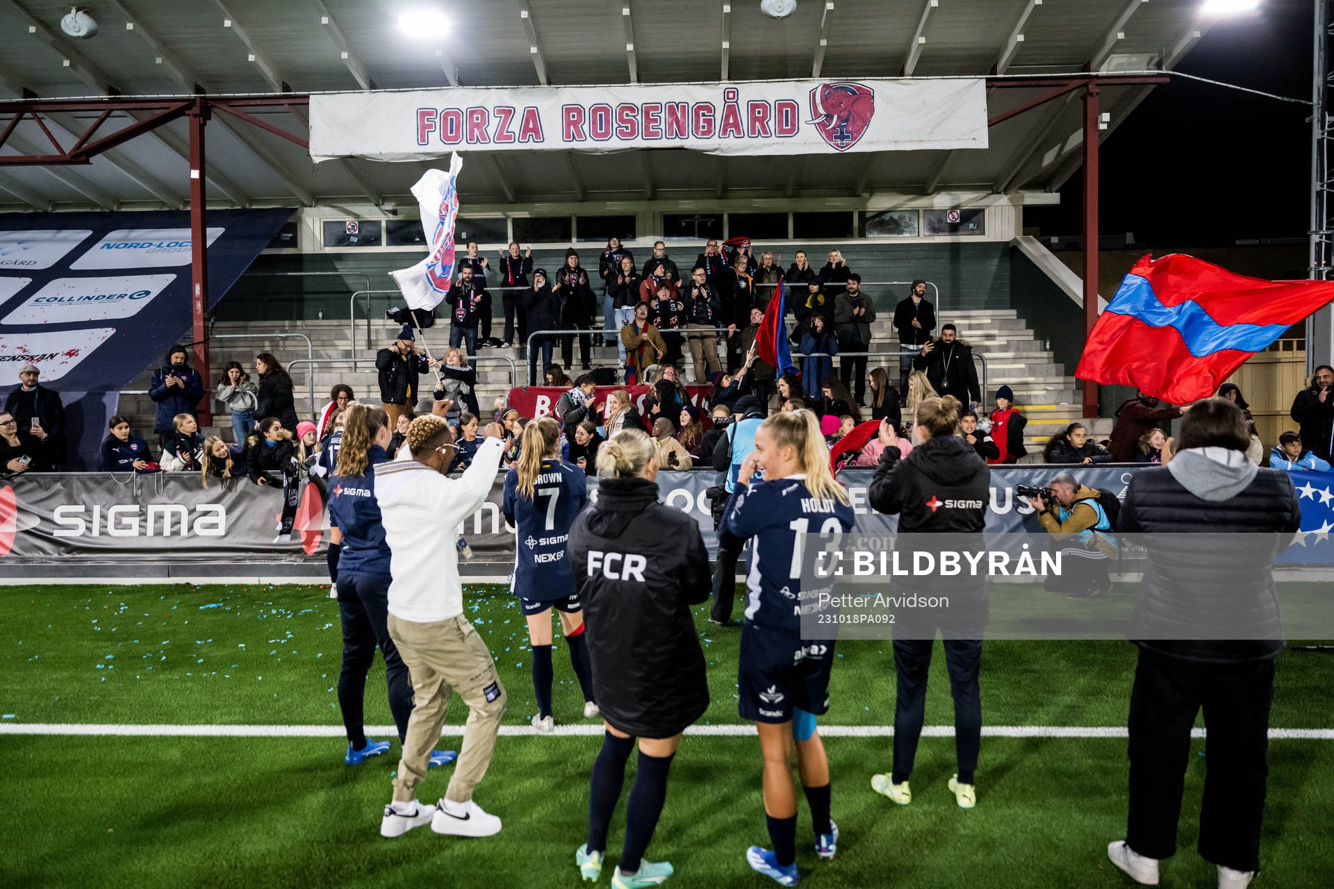 Players and fans of Rosengård celebrate