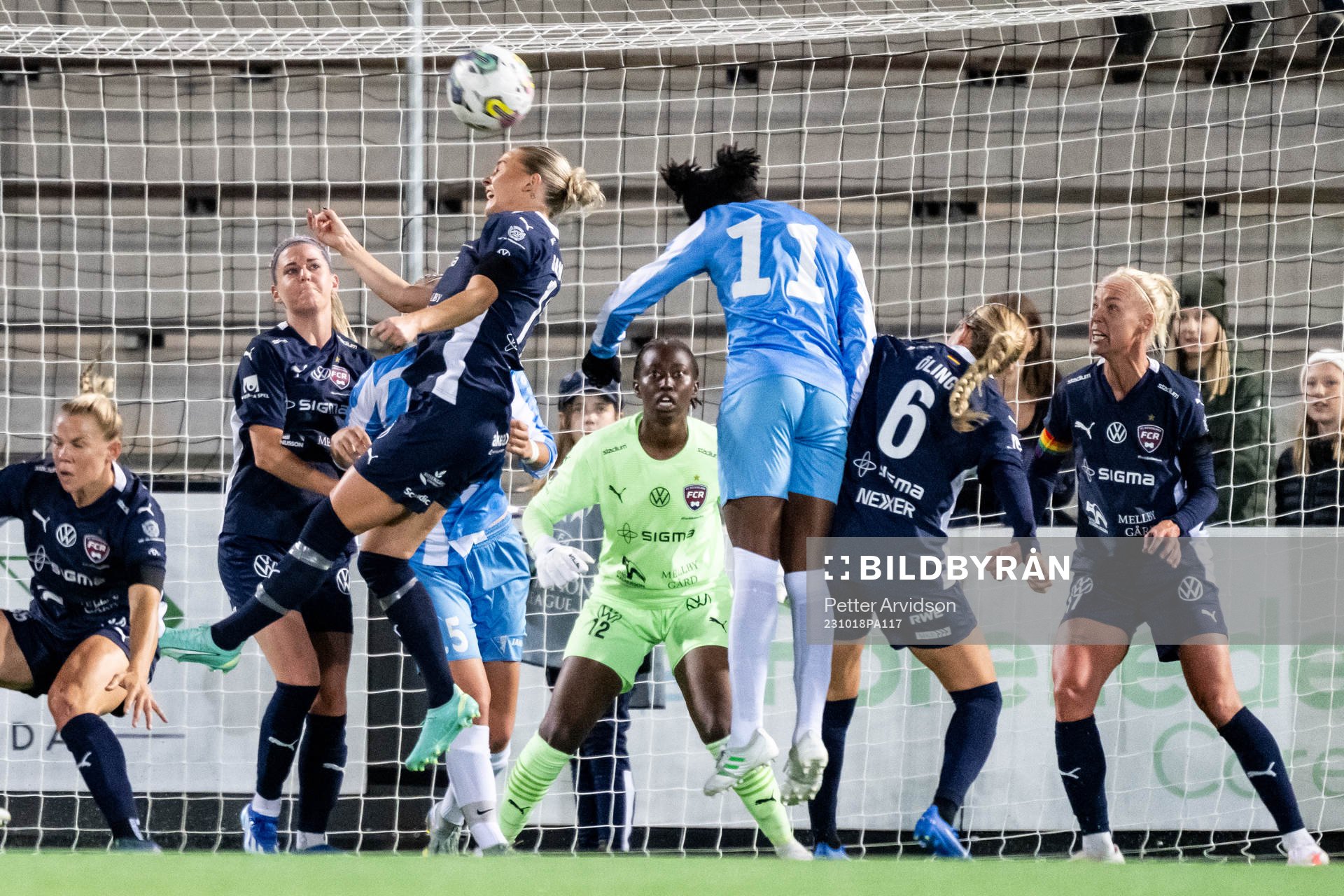 Olivia Schough, Emma Jansson, goalkeeper Angel Mukasa and