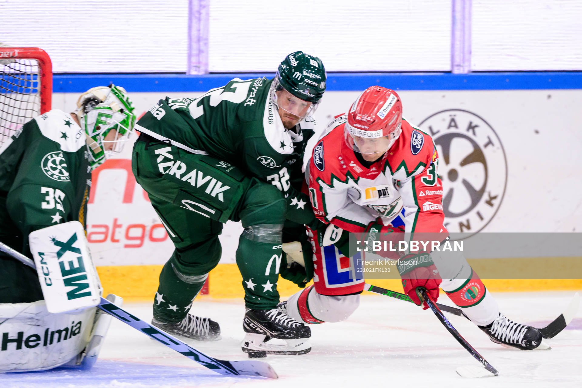 Färjestads målvakt Carl Lindbom, Magnus Nygren och