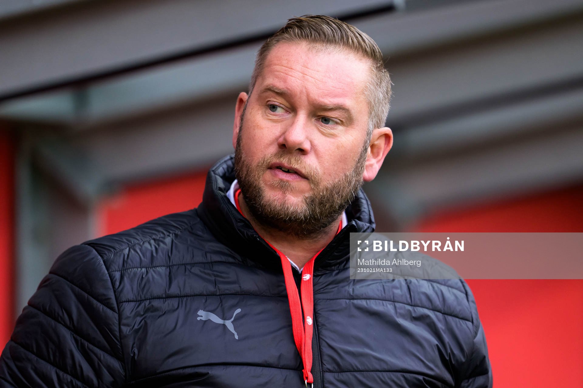 Helsingborgs klubbdirektör Joel Sandborg inför fotbollsmatchen i Superettan mellan Helsingborg och Gefle den 21 oktober 2023 i Helsingborg.