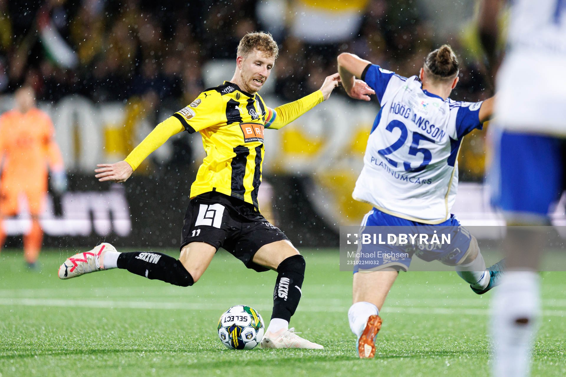 Häckens Samuel Gustafson under fotbollsmatchen i Allsvenskan mellan Häcken och IFK Norrköping den 22 oktober 2023 i Göteborg. 