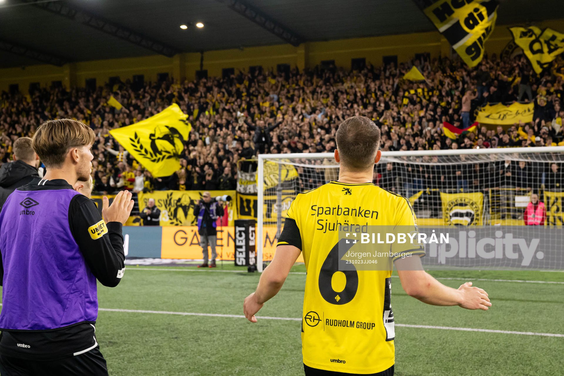 Elfsborgs spelare jublar efter fotbollsmatchen i Allsvenskan mellan Elfsborg och AIK den 23 oktober 2023 i Borås. 