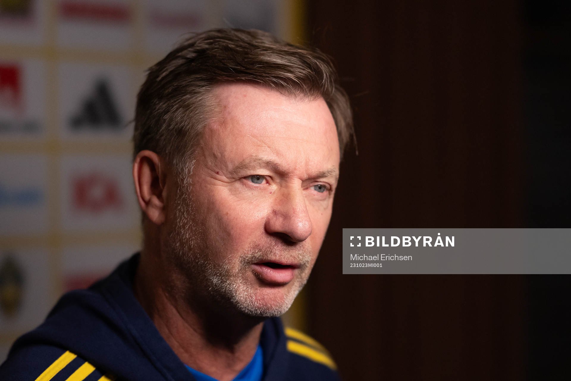 Head coach Peter Gerhardsson of Sweden is interviewed at a