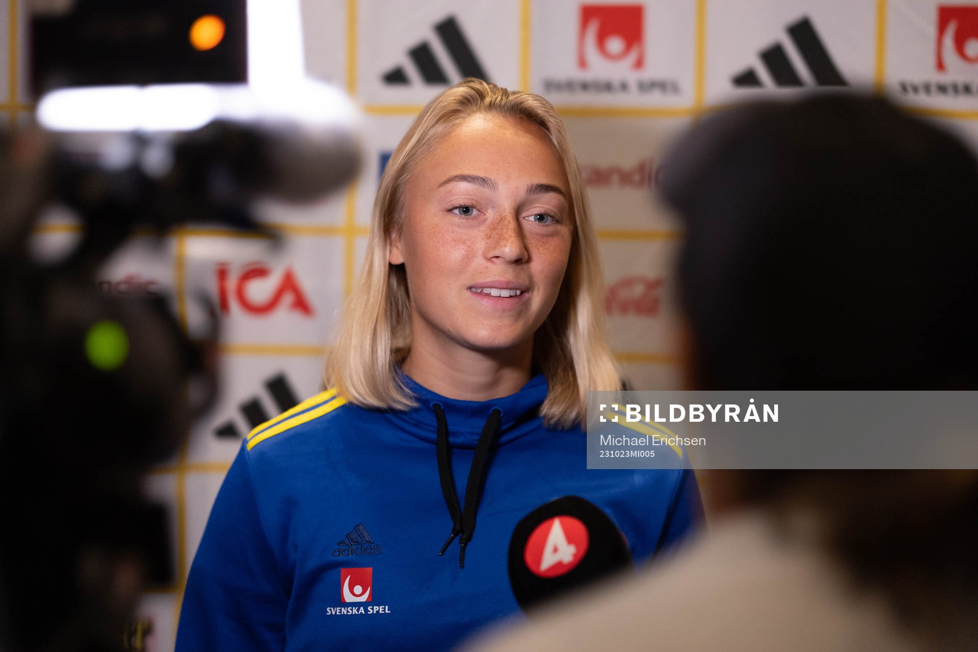 Hanna Bennisson of Sweden is interviewed at a press event