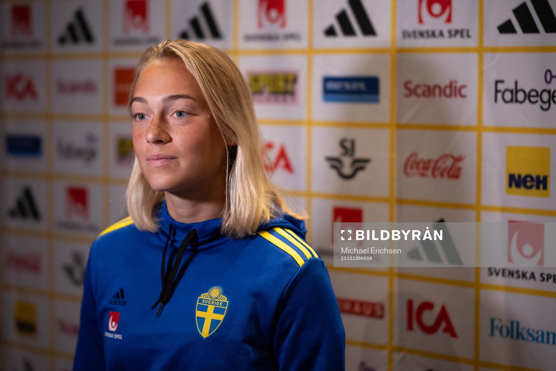Hanna Bennisson of Sweden is interviewed at a press event