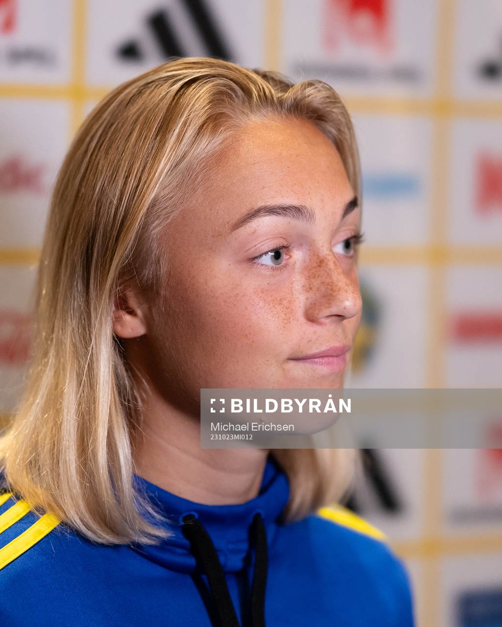 Hanna Bennisson of Sweden is interviewed at a press event