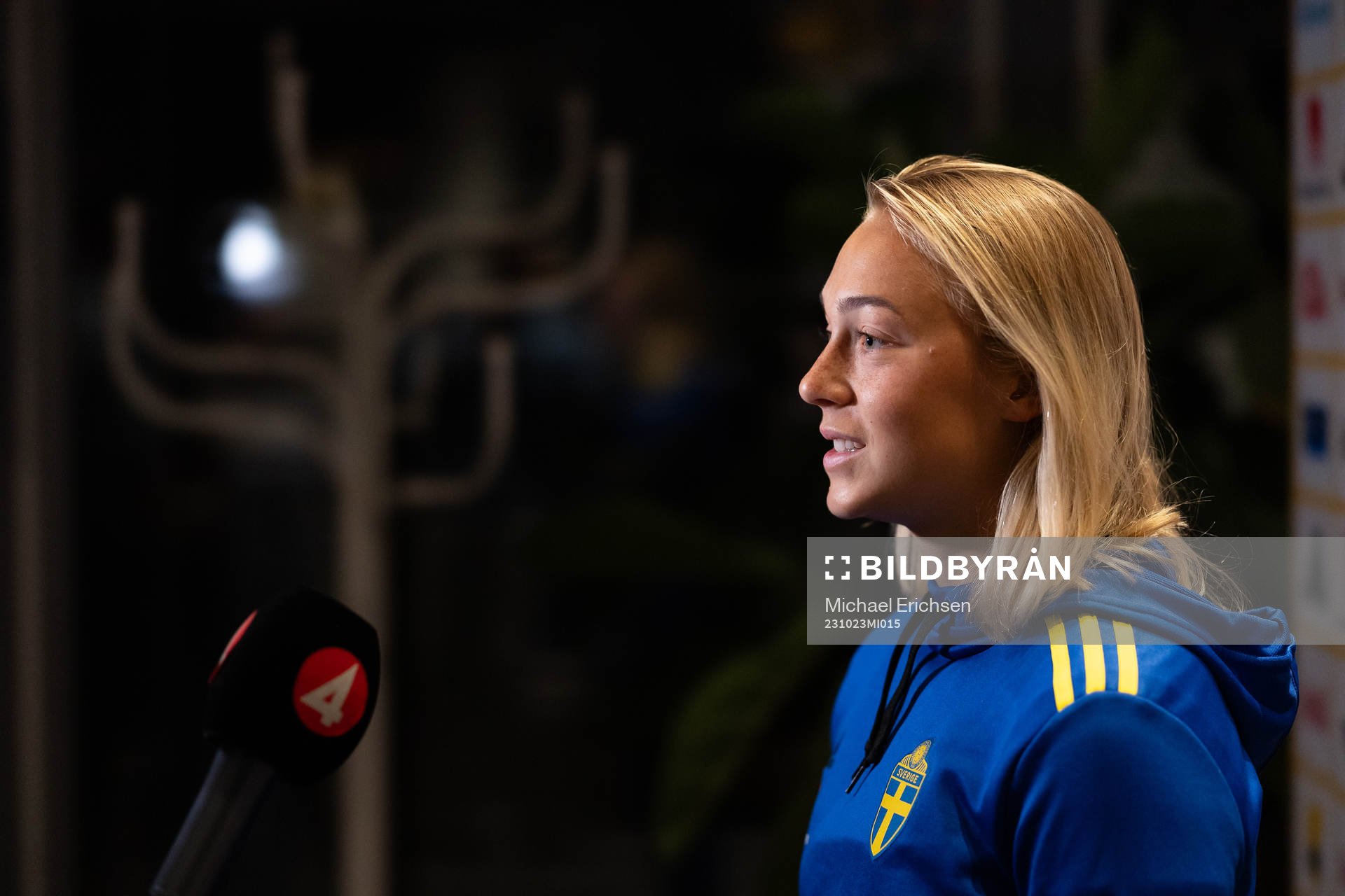 Hanna Bennisson of Sweden is interviewed at a press event