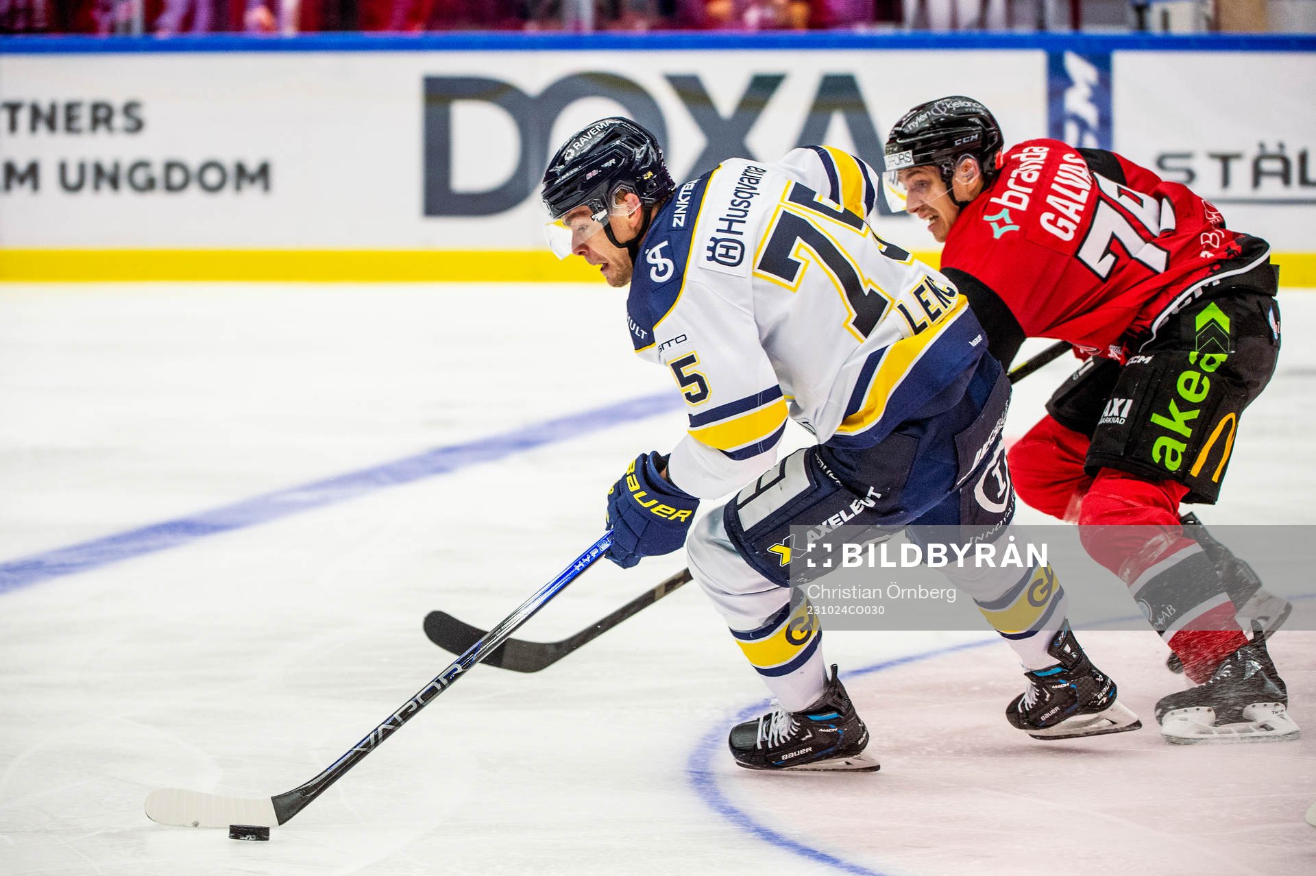 HV71s Radan Lenc mot Malmö Redhawks Jakub Galvas