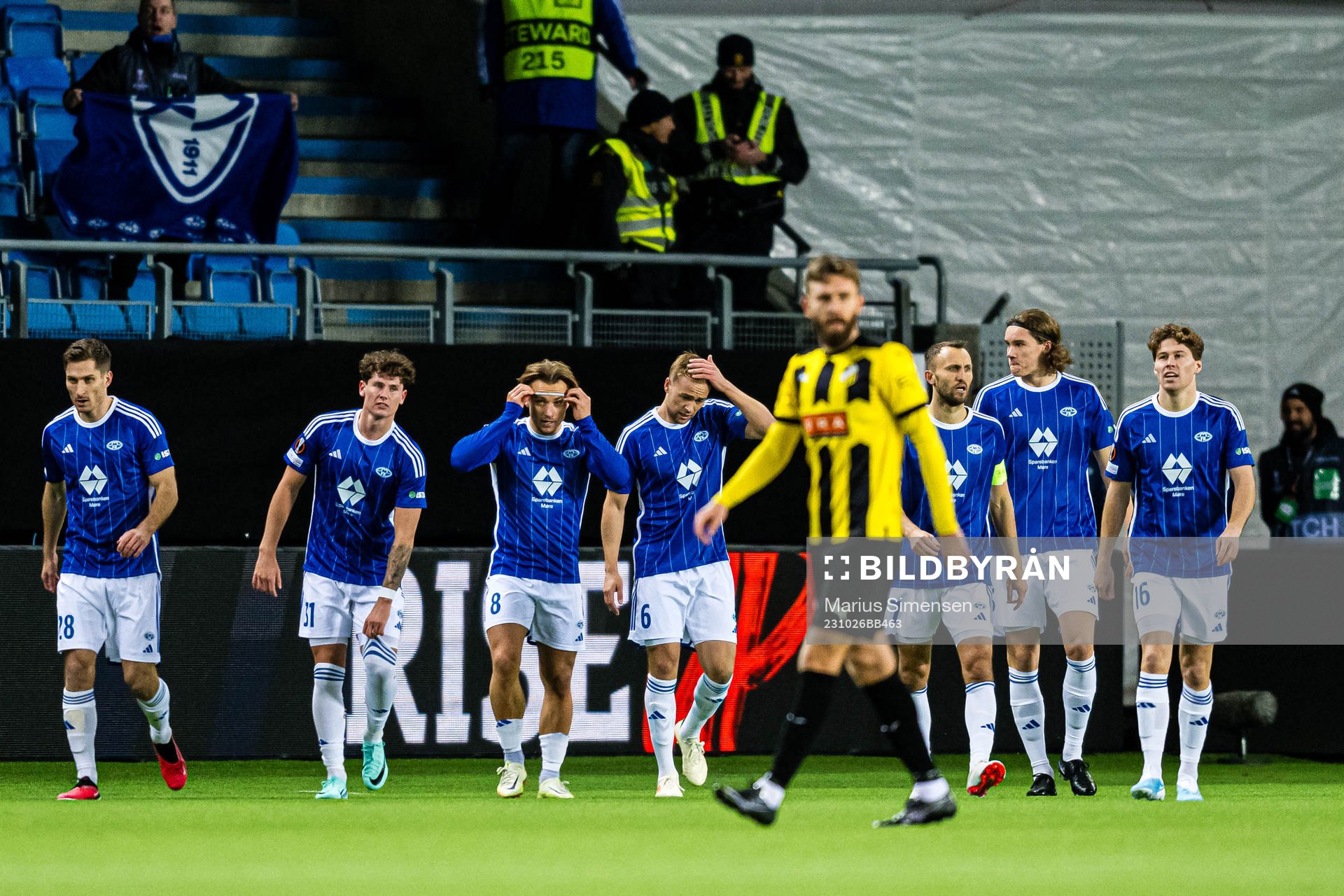 Fredrik Gulbrandsen of Molde celebrates after scoring the 1-0 goal during the UEFA Europa League football match between Molde and Häcken on October 26, 2023 in Molde.