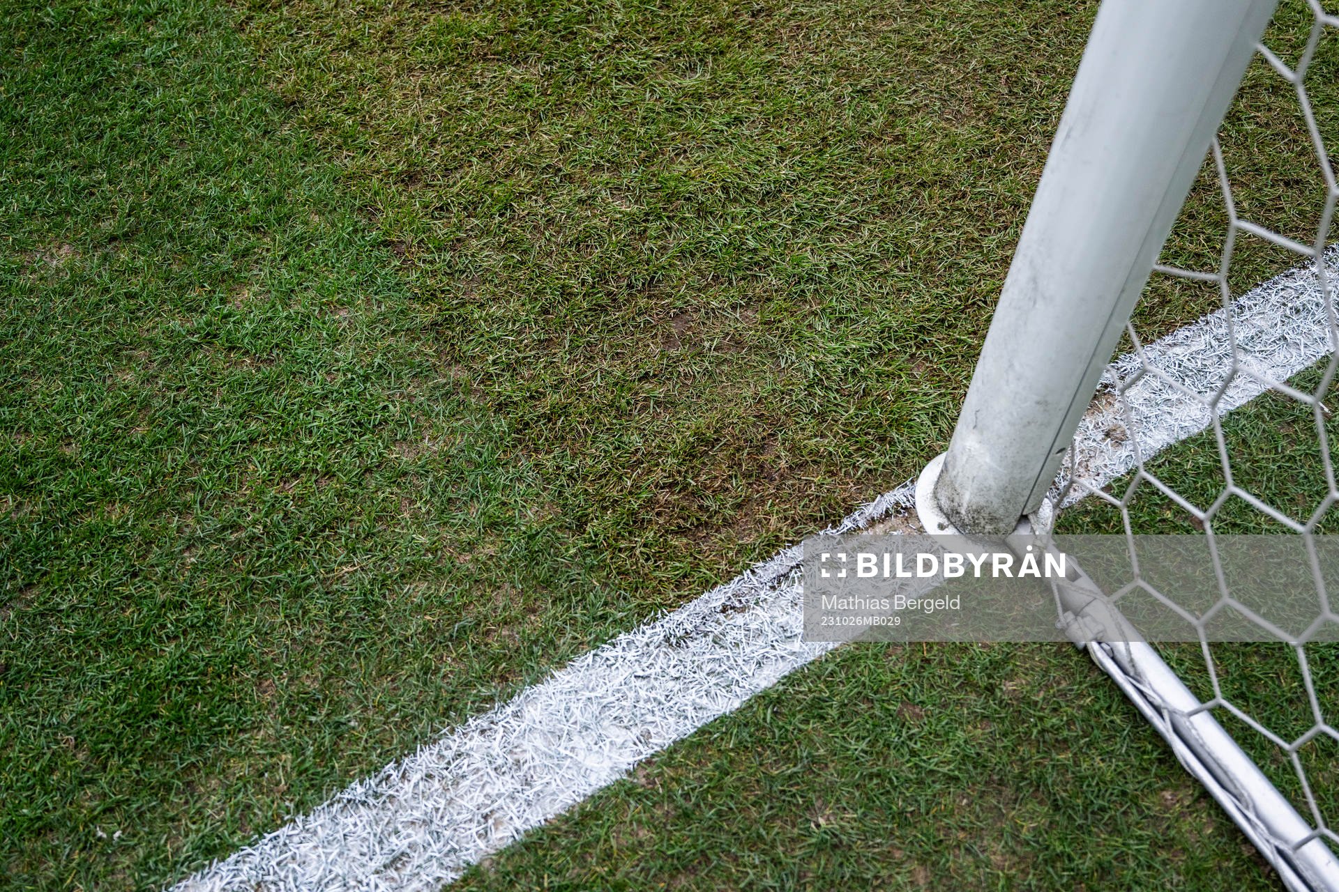 A goal post and the pitch at Gamla Ullevi