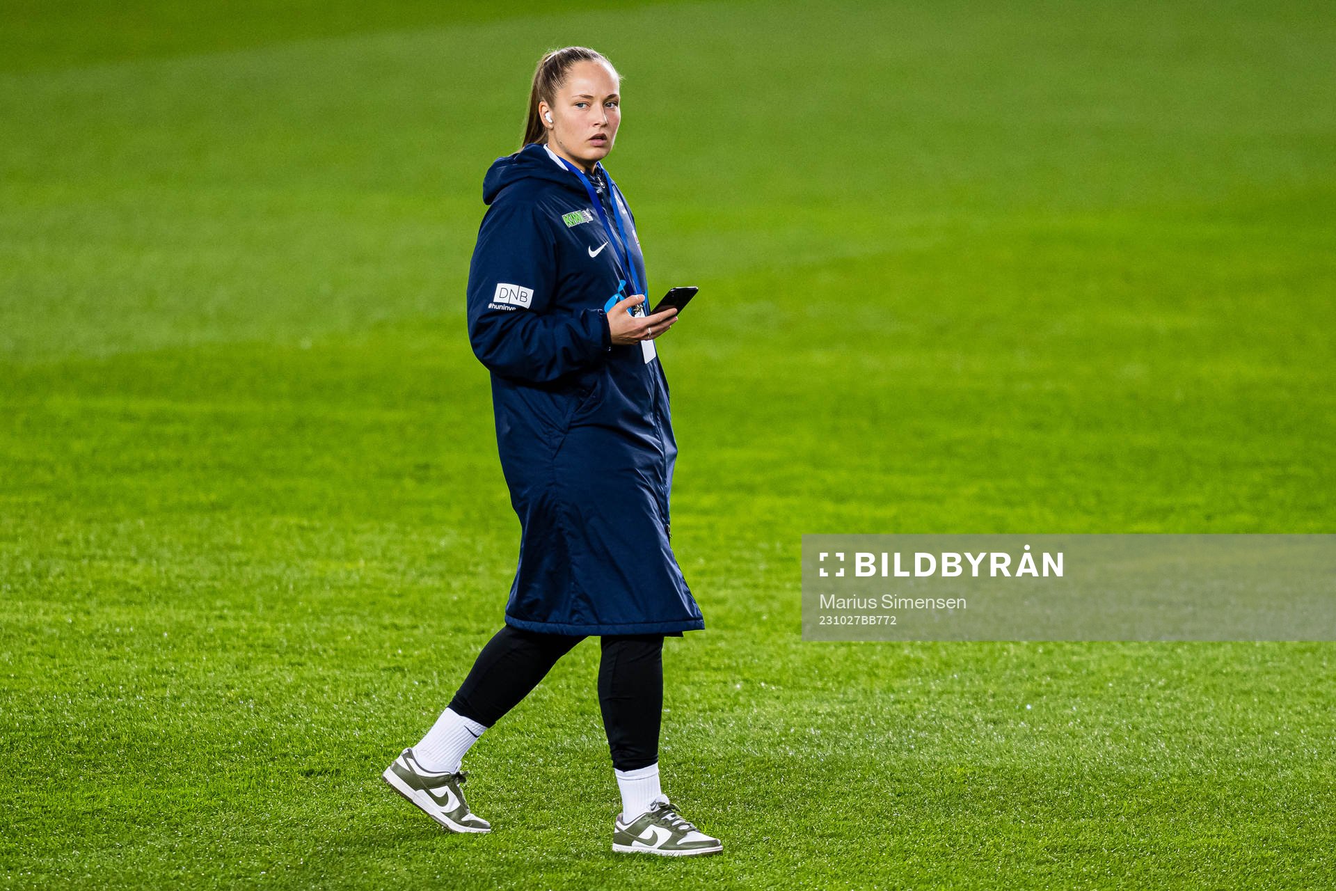 Goalkeeper Aurora Mikalsen of Norway arrives