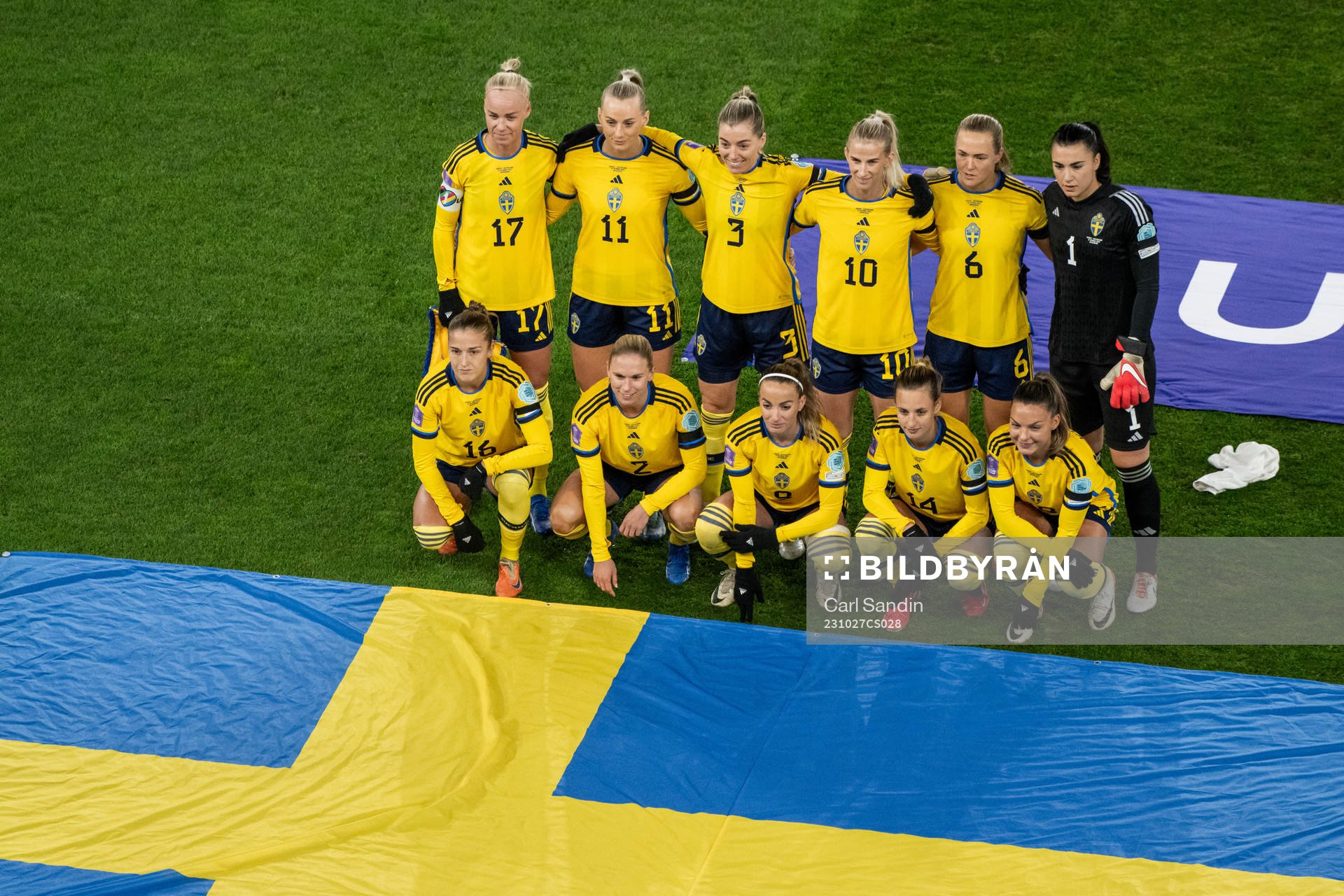 The starting eleven of Sweden pose for a team group photo