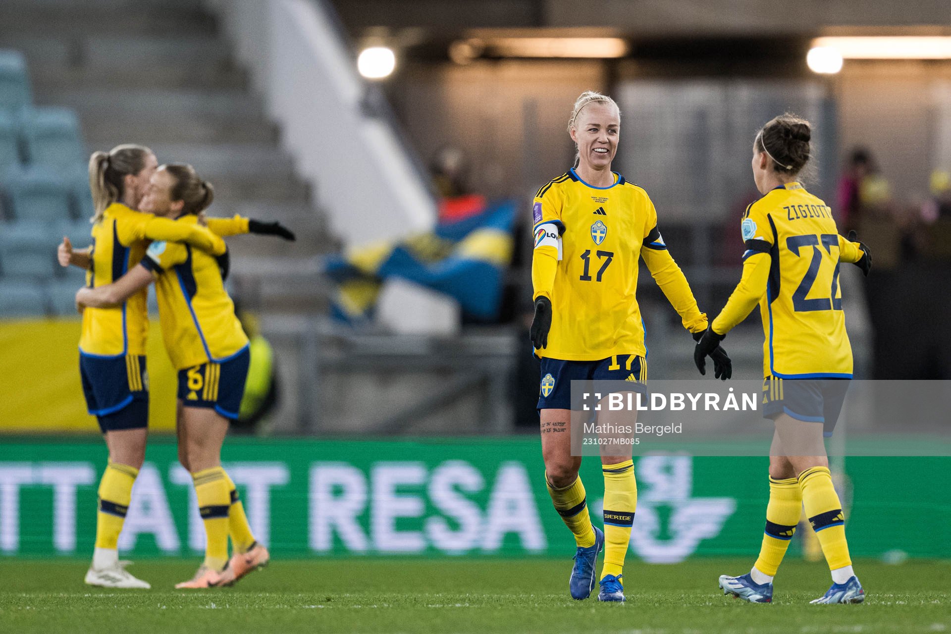 Caroline Seger and Julia Zigiotti Olme of Sweden celebrate