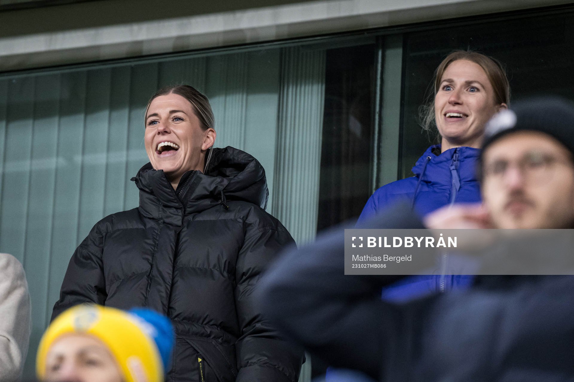 Olivia Schough and Emma Berglund in the stands