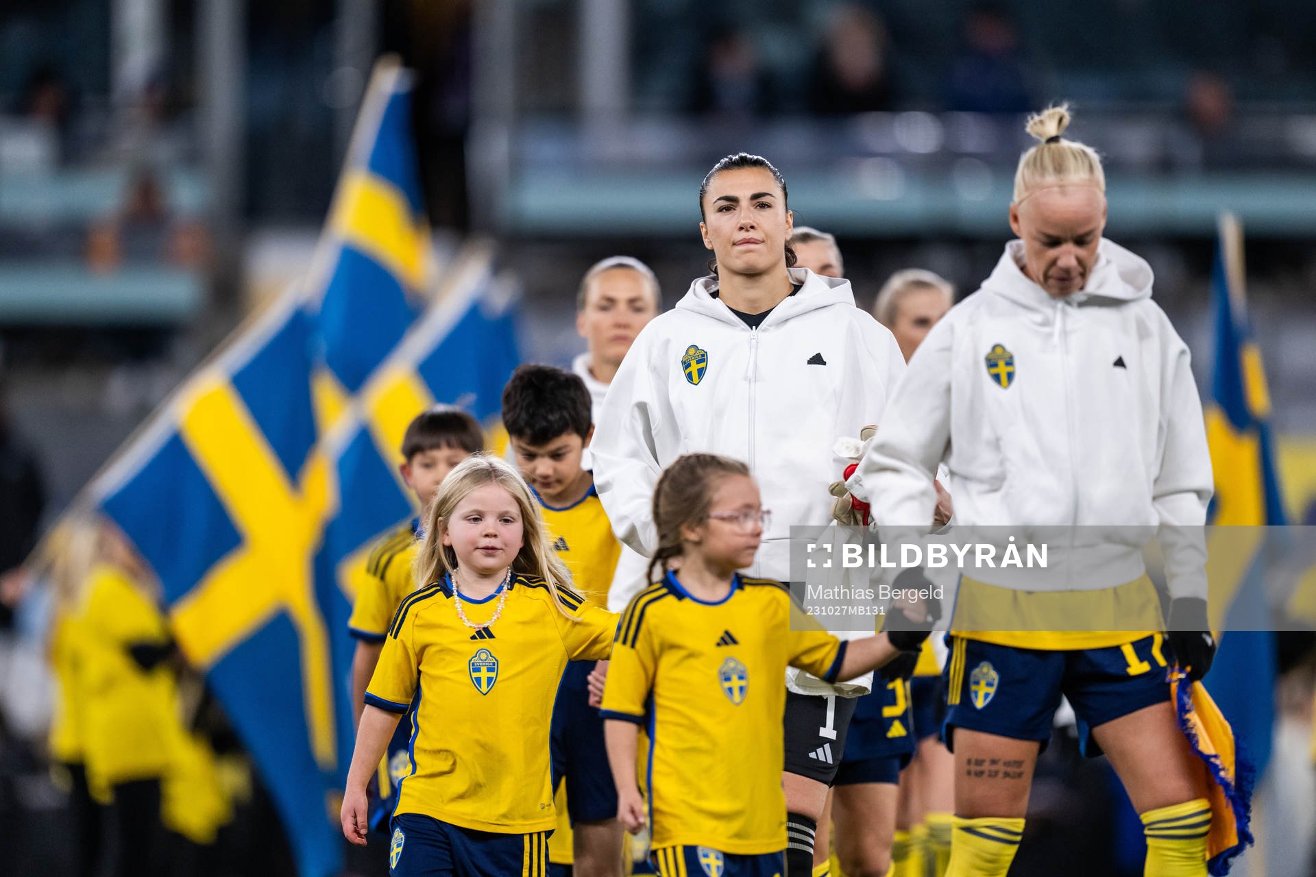 Goalkeeper Zecira Musovic and Caroline Seger of Sweden