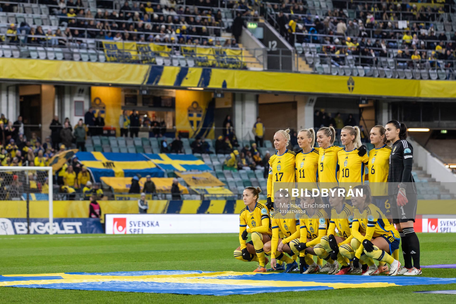The starting eleven of Sweden pose for a team group photo