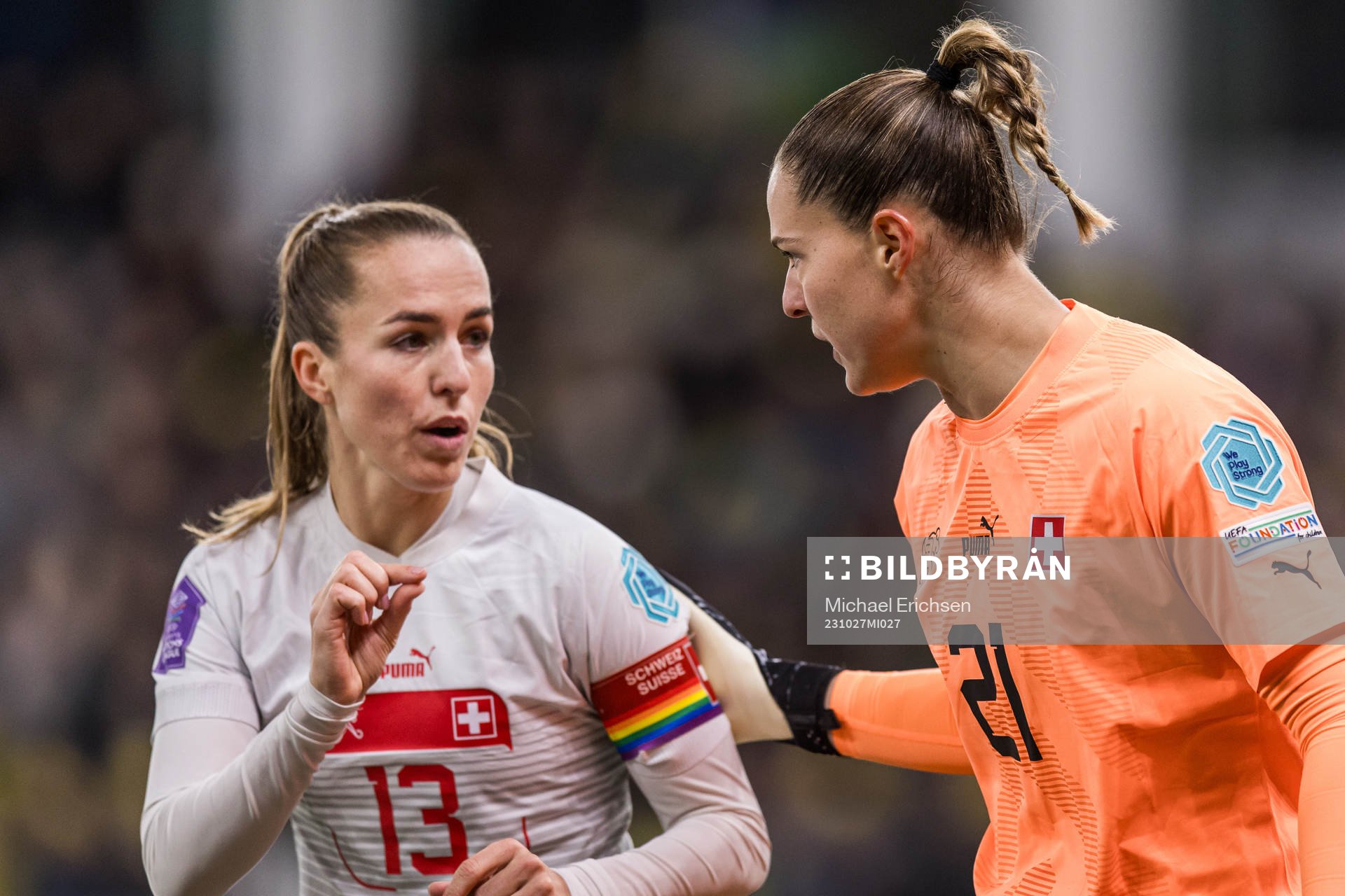 Lia Wälti and goalkeeper Elvira Herzog of Switzerland