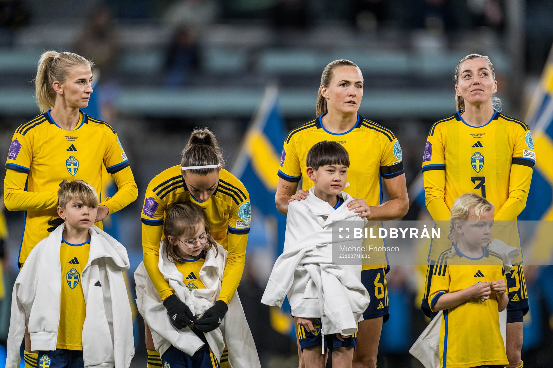 Kosovare Asllani, Magdalena Eriksson and Linda Sembrant of