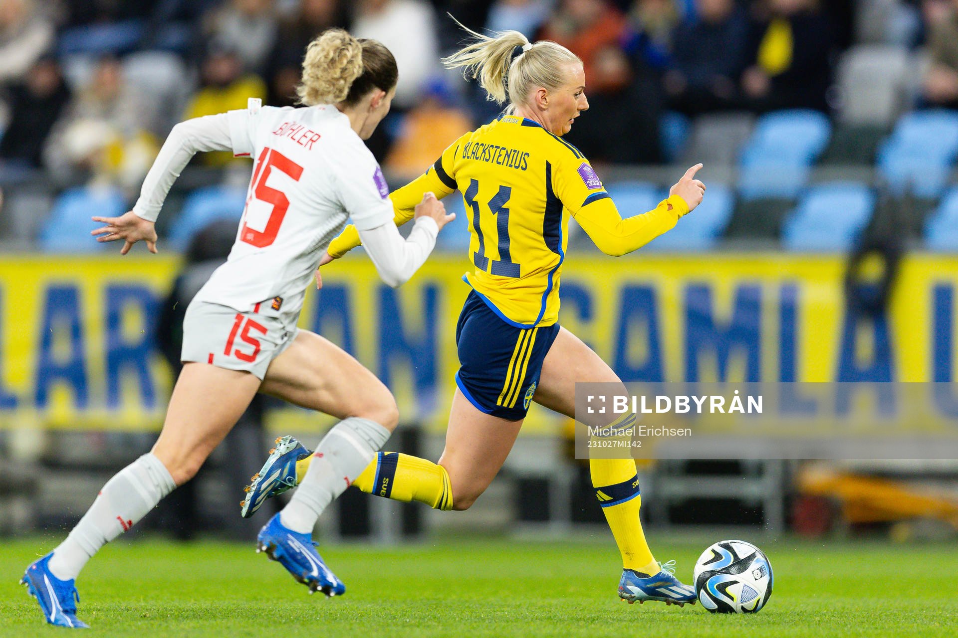 Luana Buhler of Switzerland and Stina Blackstenius of Sweden