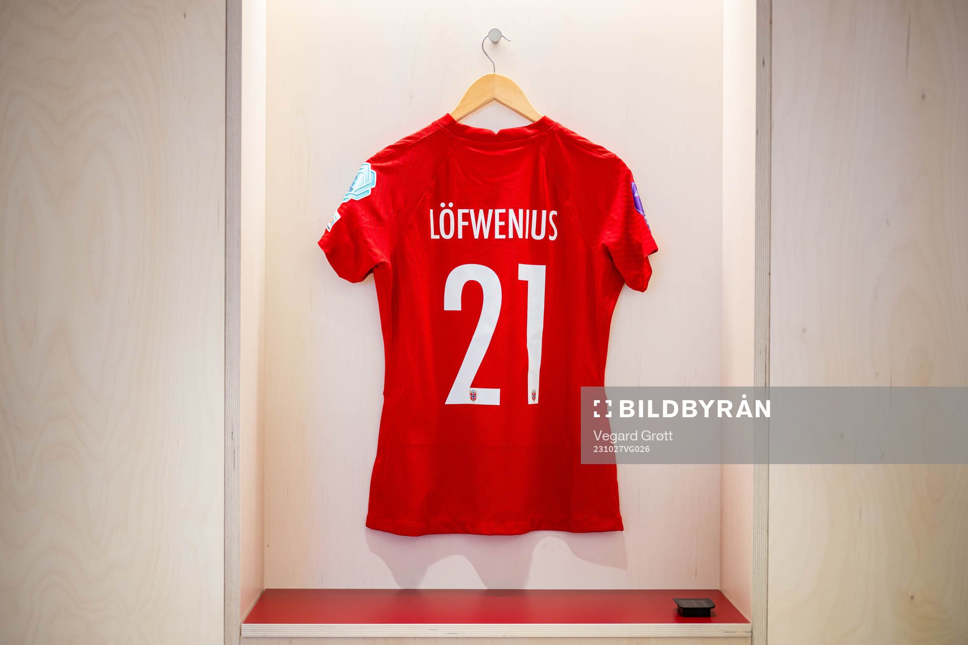 The kit of Mimmi Löfwenius of Norway in the dressing room