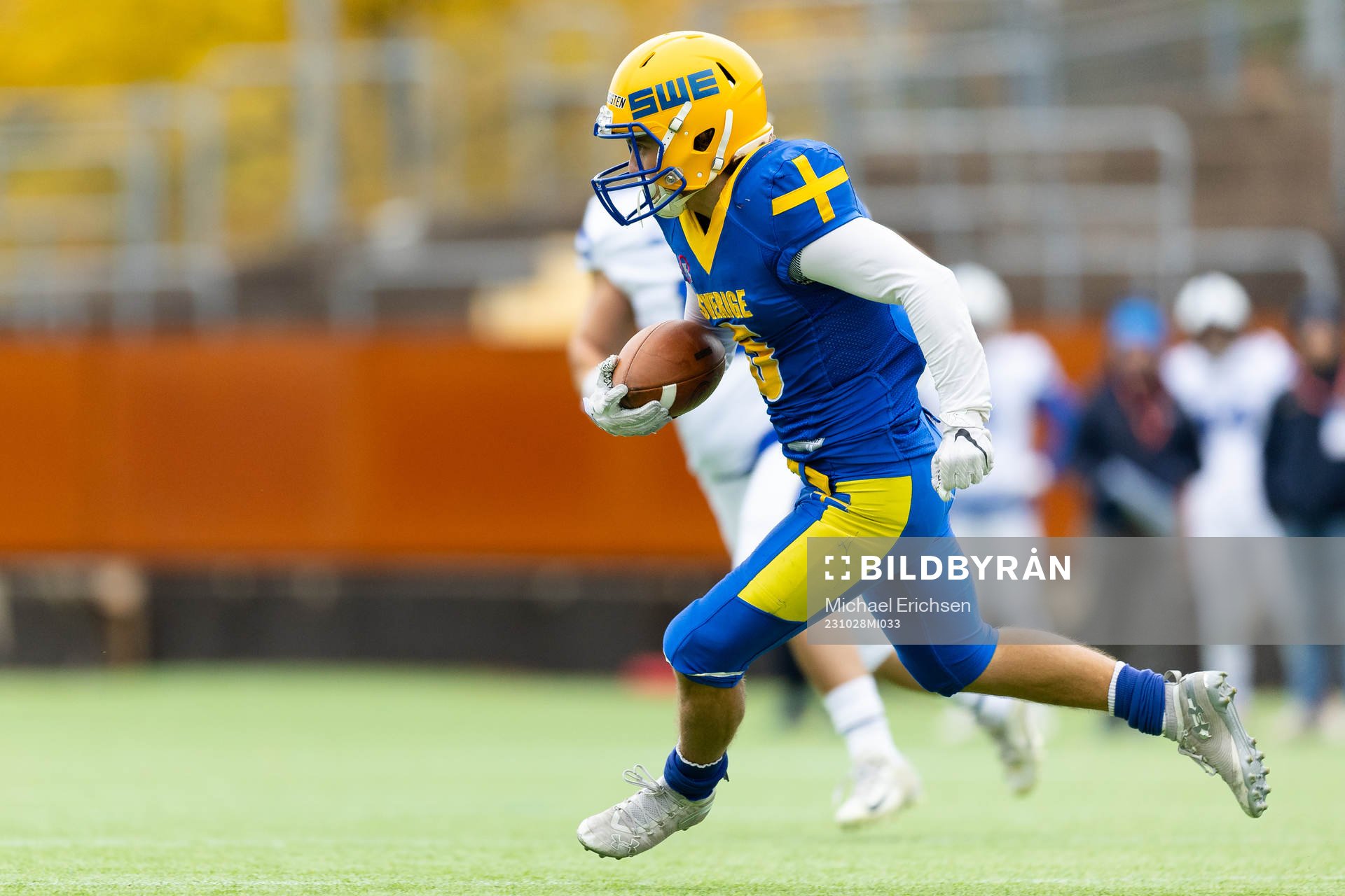 Johan Hallgren of Sweden during the IFAF European Championship Bronze Medal Game between Sweden and Italy on October 28, 2023 in Gothenburg. 