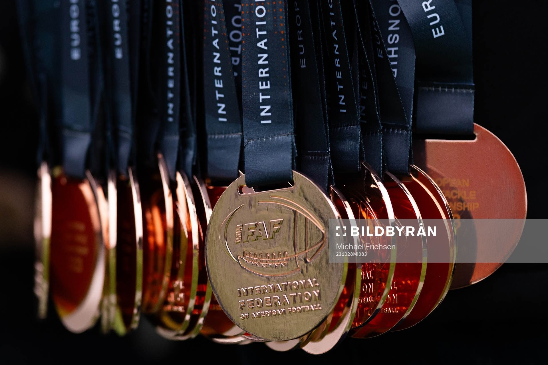 Bronze medals after the IFAF European Championship Bronze Medal Game between Sweden and Italy on October 28, 2023 in Gothenburg. 